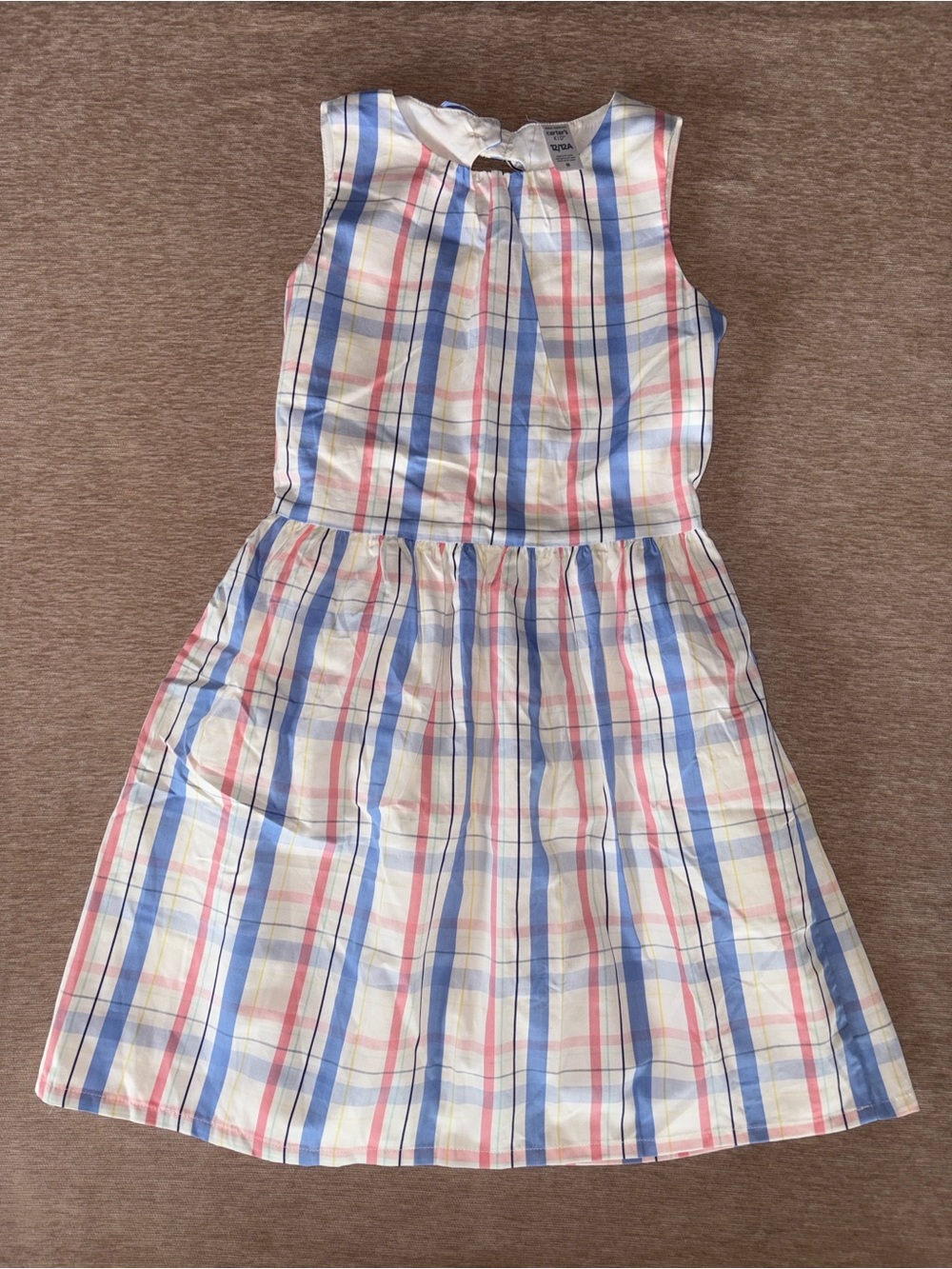 Carter's Girl’s Spring Plaid Sleeveless Cotton Dress in Blue, White & Pink Sz 12